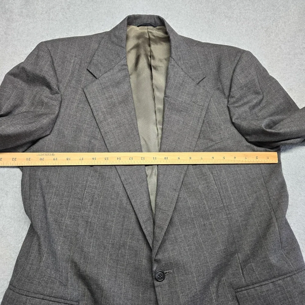 Vintage Polo Ralph Lauren 42R Gray Stripe Wool Blazer‎ Made USA Mens Sport Coat